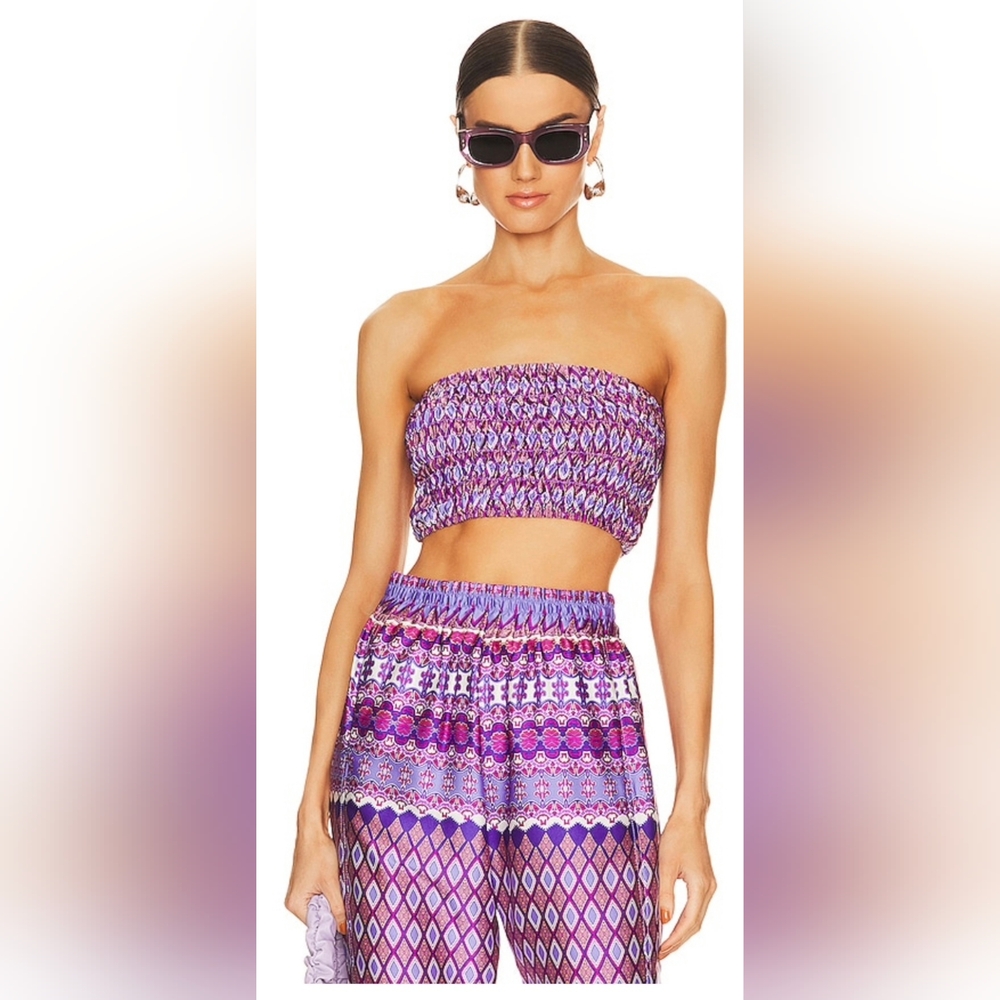 MISA Los Ageles Purple Printed Smocked Tube Top And Pants